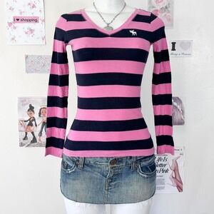 Abercrombie Y2K Pink & Navy Striped V-Neck Long Sleeve Tee Size M —  McBling
